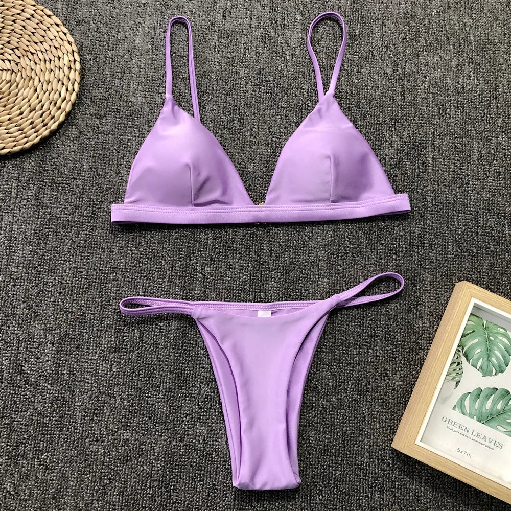 Bikini 2025 Nuevo traje de baño de talla ajustable de color sólido dividido para mujer