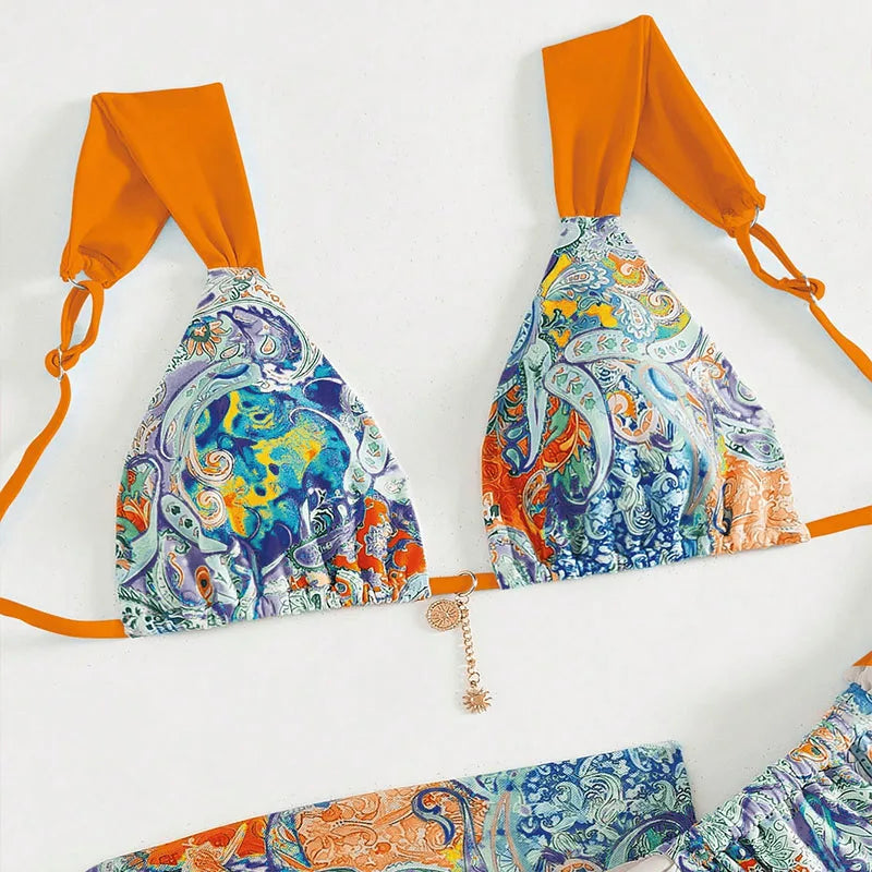 Conjunto de Bikinis sexys para mujer, traje de baño sin espalda sin mangas con cordones, traje de baño de verano para vacaciones en la playa, traje de baño femenino de 3 piezas