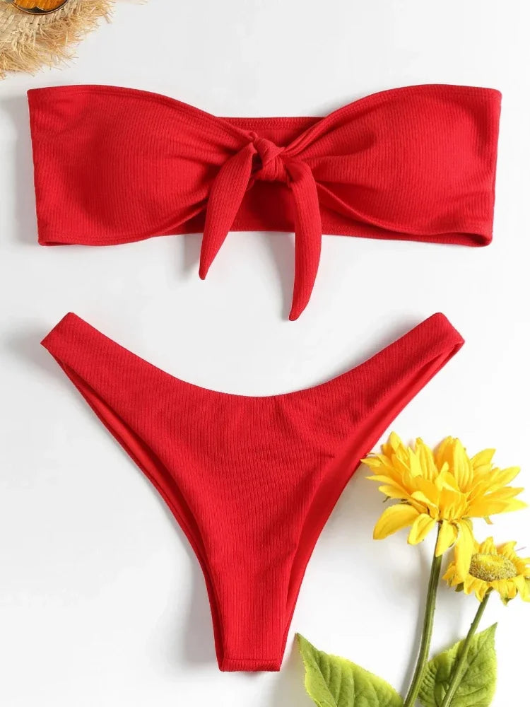 Conjunto De Bikini con parte superior De tubo acanalado para mujer