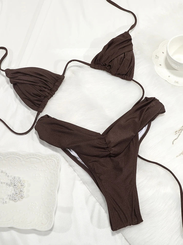Conjunto de Bikini con pliegues para mujer