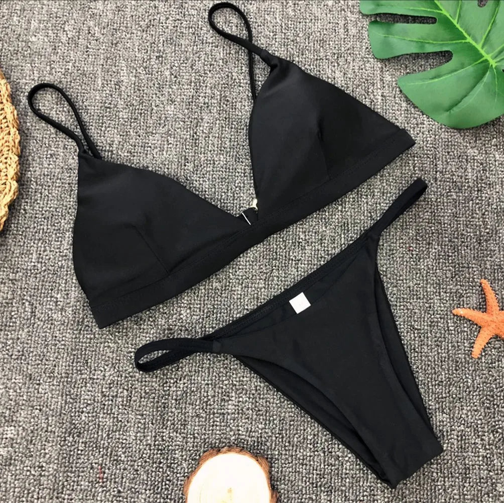 Bikini 2025 Nuevo traje de baño de talla ajustable de color sólido dividido para mujer
