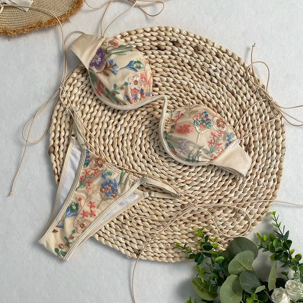 Conjunto de Bikini, superventas, traje de baño para mujer, nueva moda, traje de baño informal Sexy, Micro Bikini para mujer, traje de baño con estampado de encaje