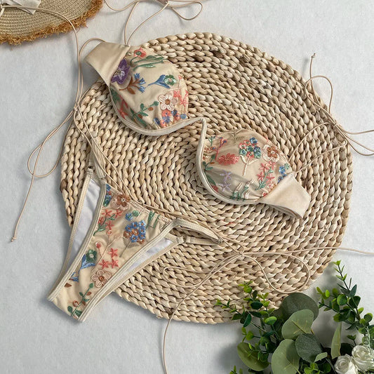 Conjunto de Bikini, superventas, traje de baño para mujer, nueva moda, traje de baño informal Sexy, Micro Bikini para mujer, traje de baño con estampado de encaje