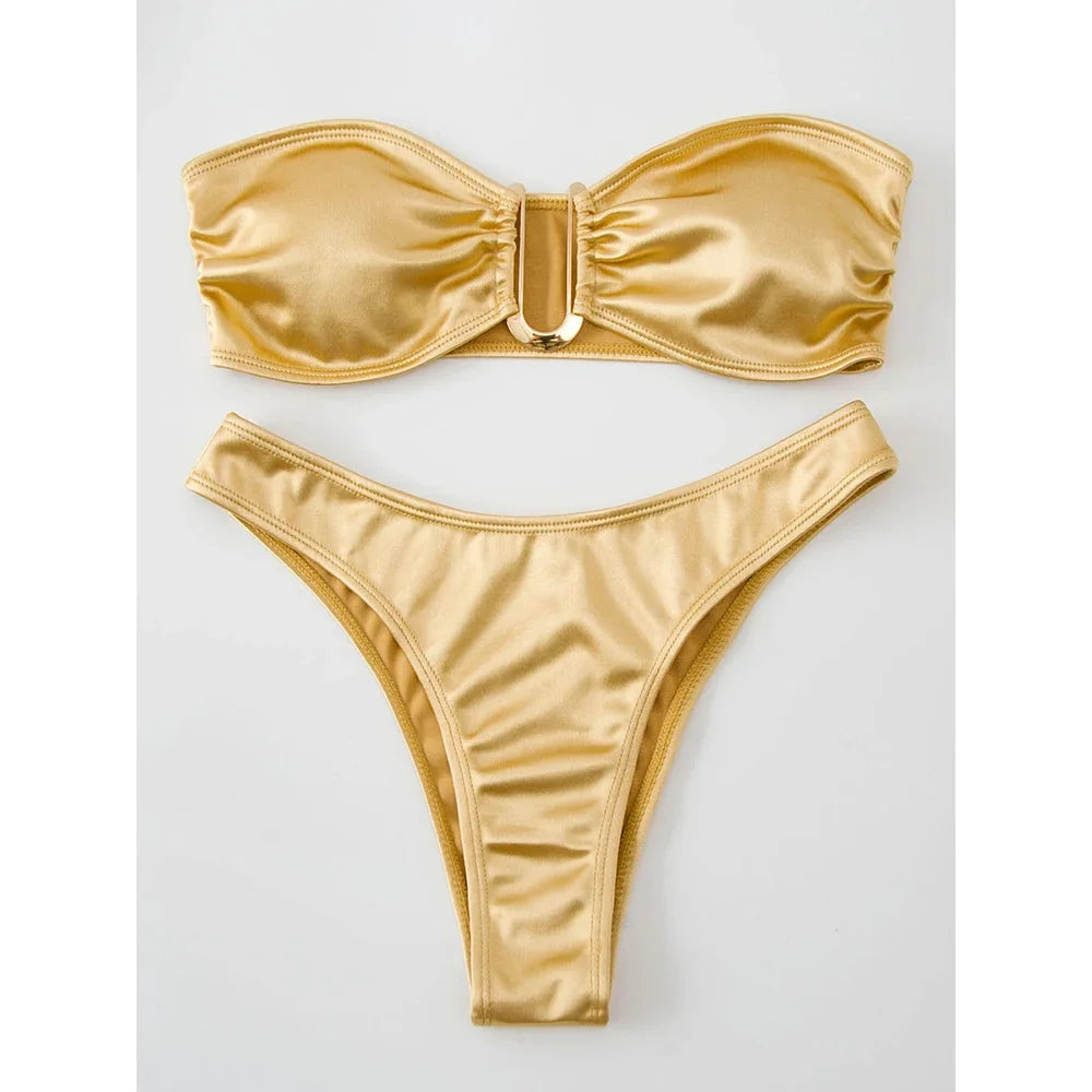 Bikini Bandeau para mujer, traje de baño de dos piezas