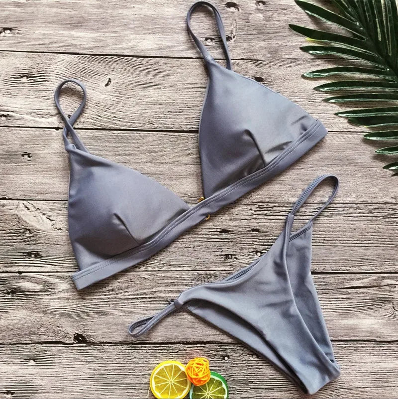 Bikini 2025 Nuevo traje de baño de talla ajustable de color sólido dividido para mujer