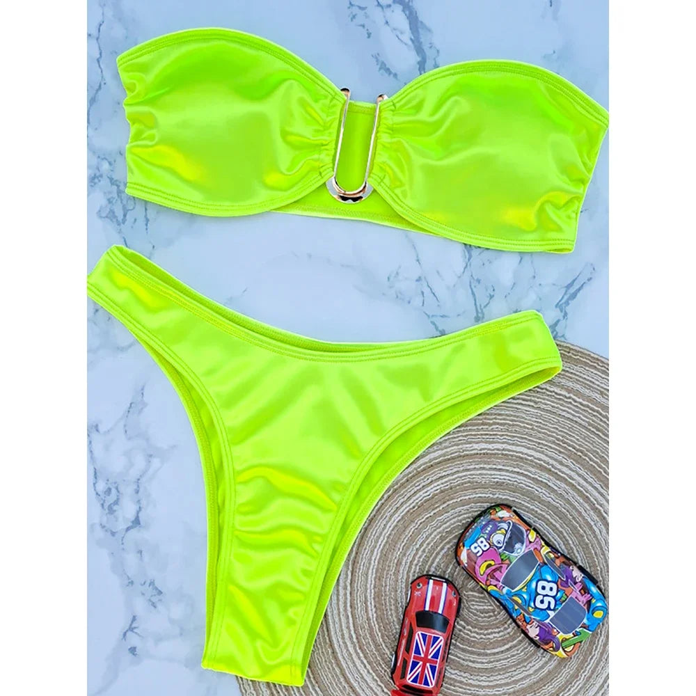 Bikini Bandeau para mujer, traje de baño de dos piezas