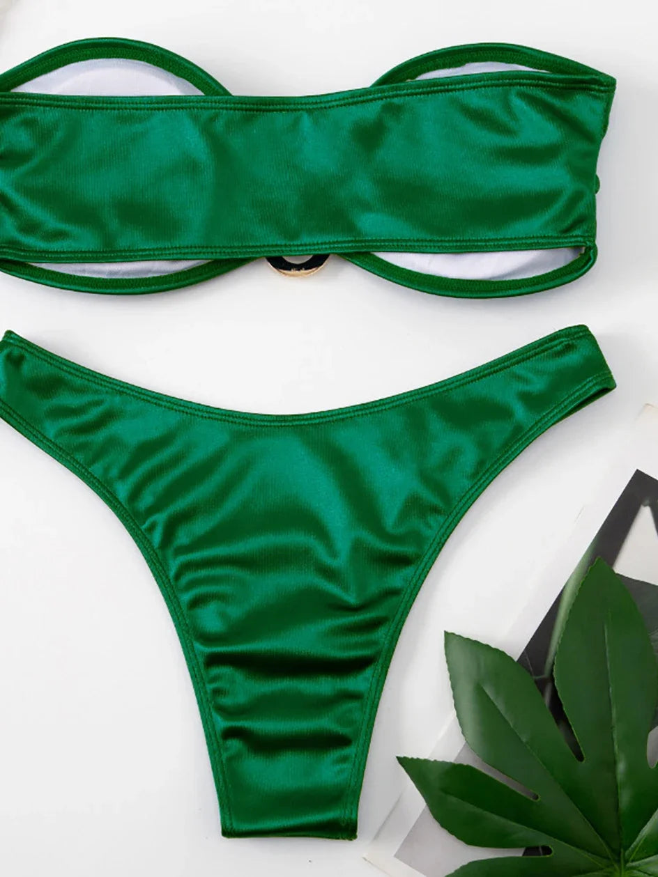 Bikini Bandeau para mujer, traje de baño de dos piezas