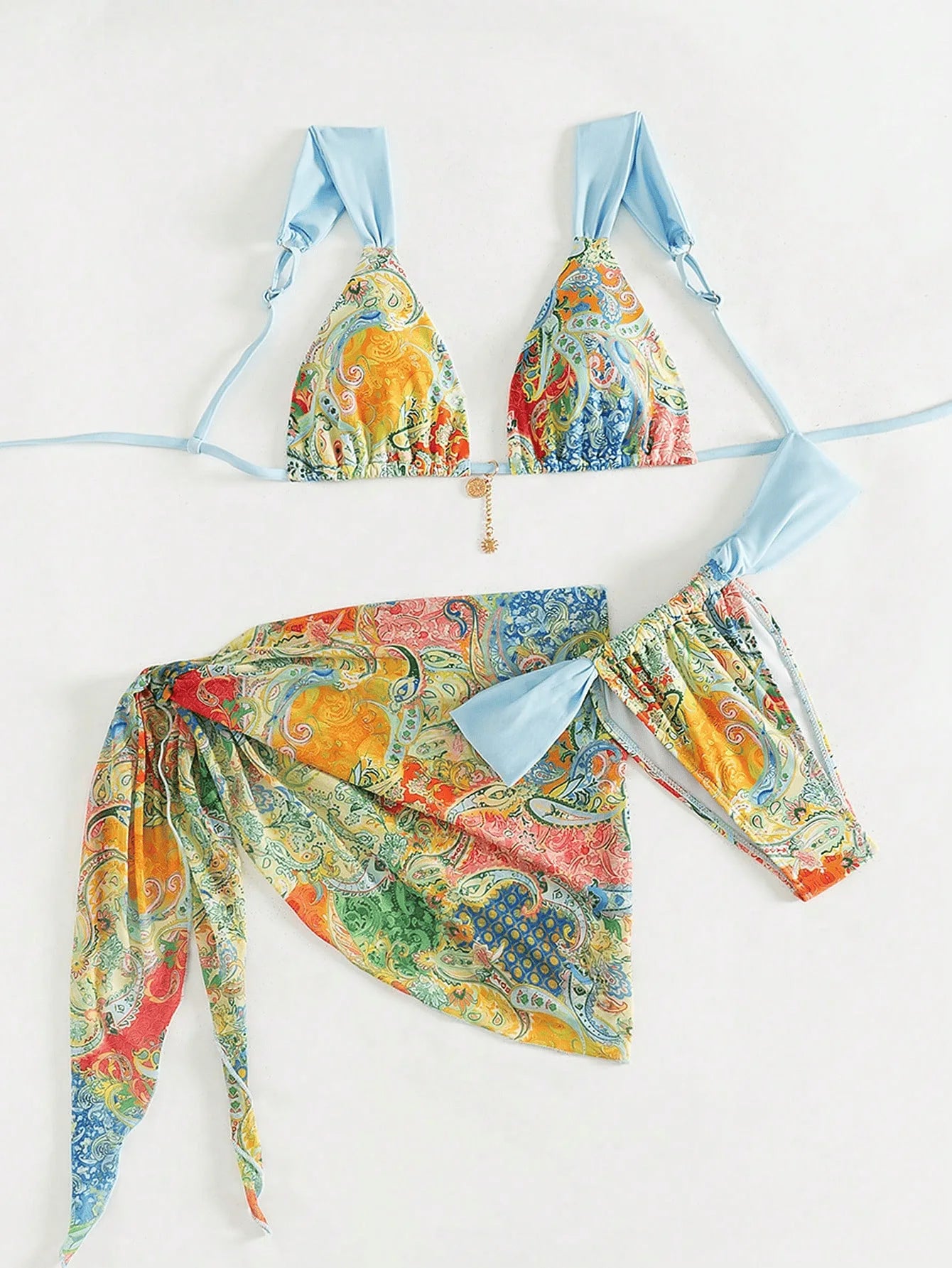 Conjunto de Bikinis sexys para mujer, traje de baño sin espalda sin mangas con cordones, traje de baño de verano para vacaciones en la playa, traje de baño femenino de 3 piezas