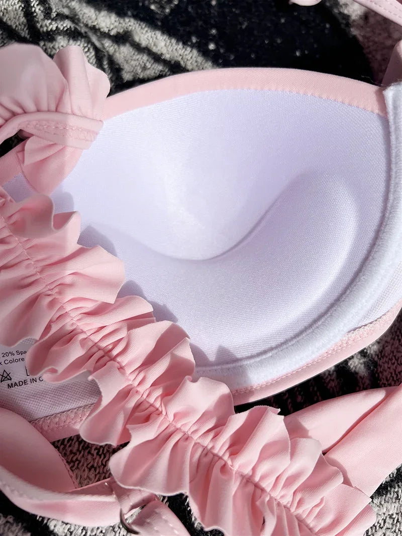 Conjunto de Bikini estilo Push Up para mujer, traje de baño Sexy con lazo, Bikini con cordones, traje de baño de dos piezas para mujer, ropa de playa L 2023