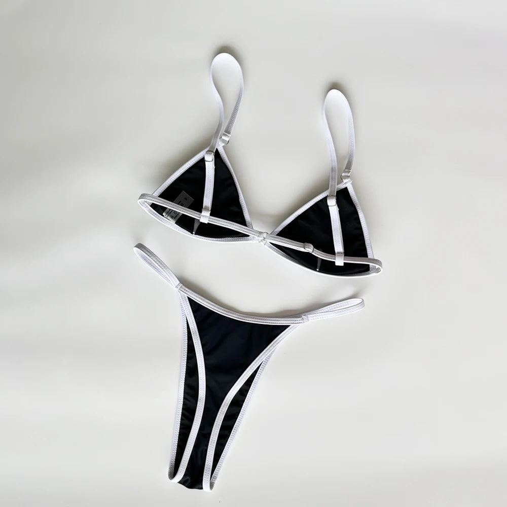 Bikini Sexy para mujer, traje de baño 2025, nuevo traje de baño, ropa de playa para mujer, conjunto de microbikini con Tanga, traje de baño de 2 piezas con bloques de Color