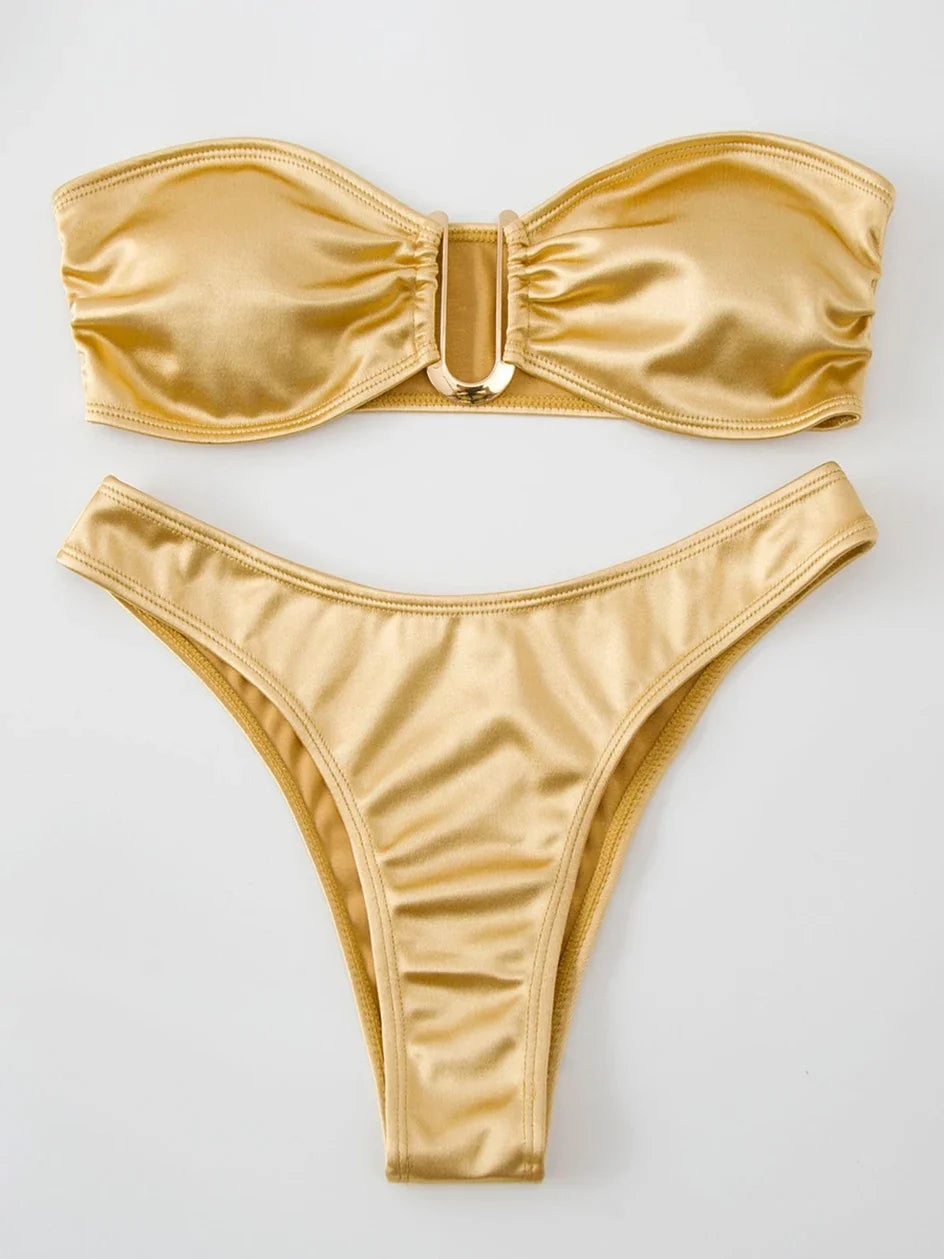 Bikini Bandeau para mujer, traje de baño de dos piezas