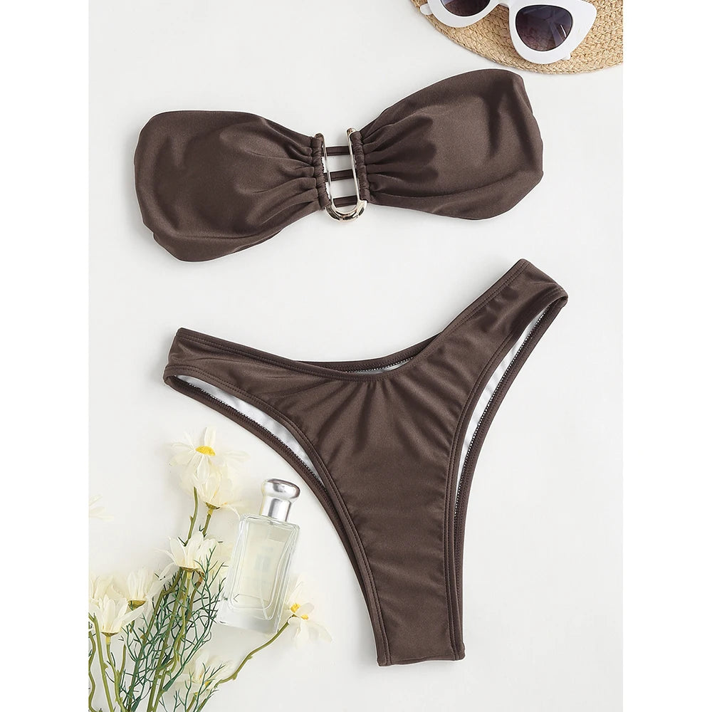 Bikini Bandeau para mujer, traje de baño de dos piezas