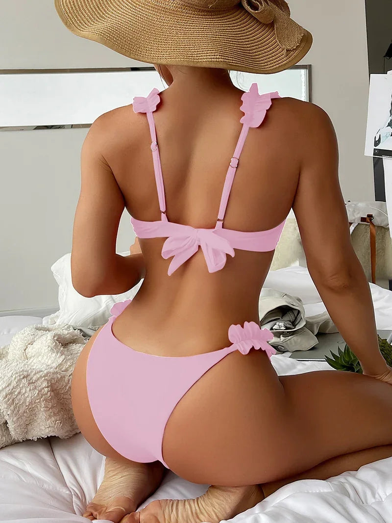 Conjunto de Bikini estilo Push Up para mujer, traje de baño Sexy con lazo, Bikini con cordones, traje de baño de dos piezas para mujer, ropa de playa L 2023
