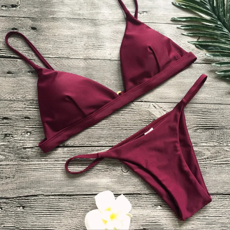 Bikini 2025 Nuevo traje de baño de talla ajustable de color sólido dividido para mujer