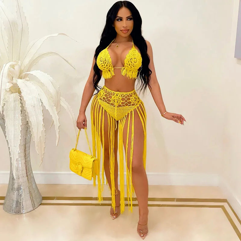 Conjunto de Bikini de punto para mujer, traje de baño de ganchillo hecho a mano