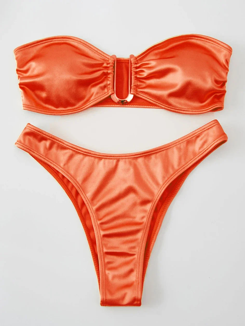 Bikini Bandeau para mujer, traje de baño de dos piezas