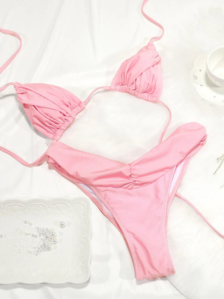 Conjunto de Bikini con pliegues para mujer