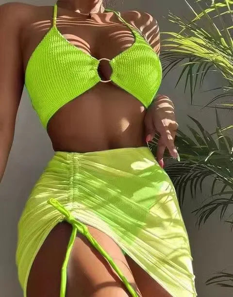 Bikini brasileño de cintura baja para mujer, bañador Sexy de tres piezas, traje de baño de estilo vendaje, ropa de playa