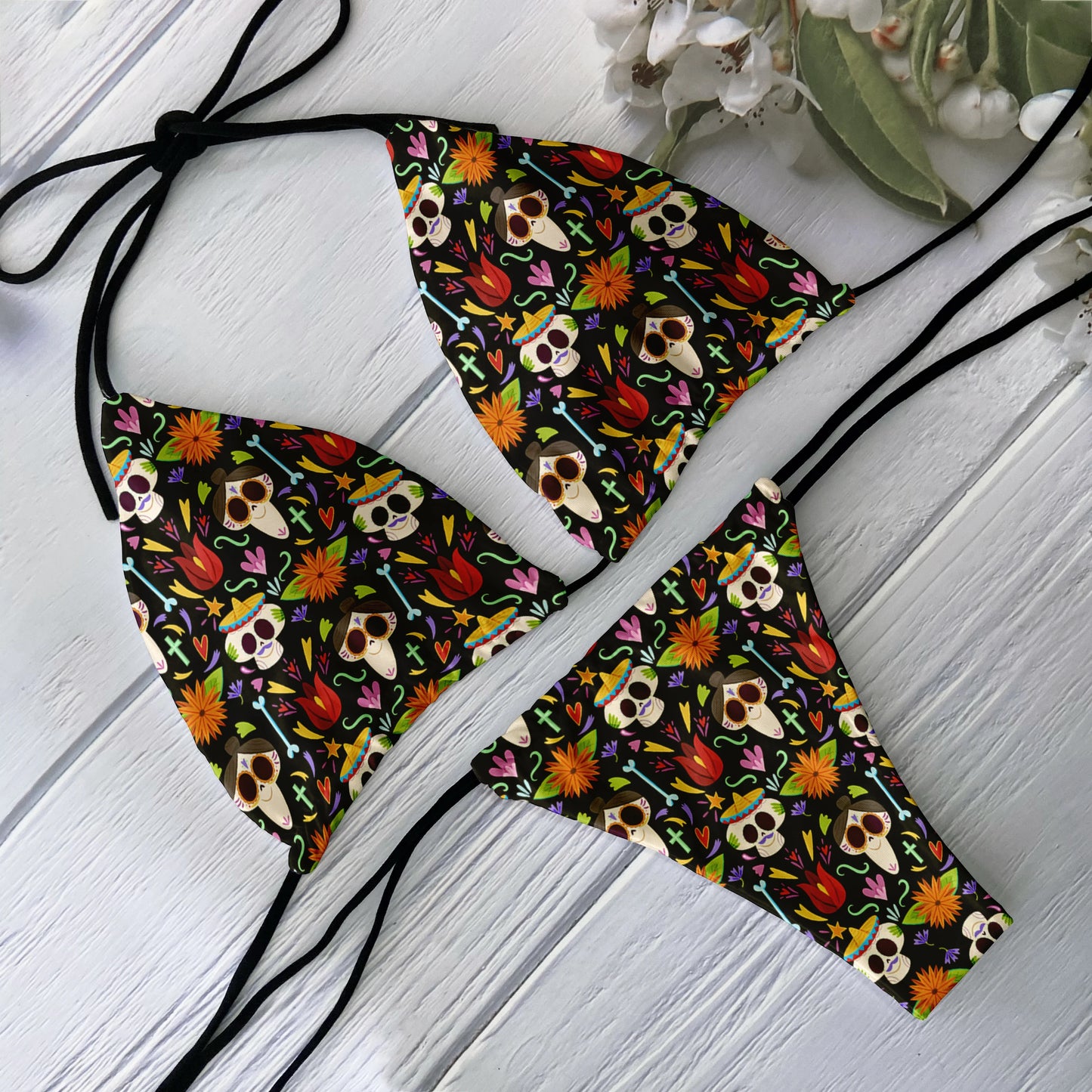 Conjunto de Bikini de moda para mujer, traje de baño Sexy con estampado de calavera y cintura baja sin espalda, para playa, surf, vacaciones, Cosplay de Halloween