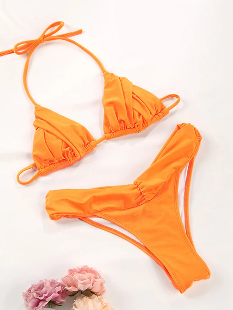 Conjunto de Bikini con pliegues para mujer
