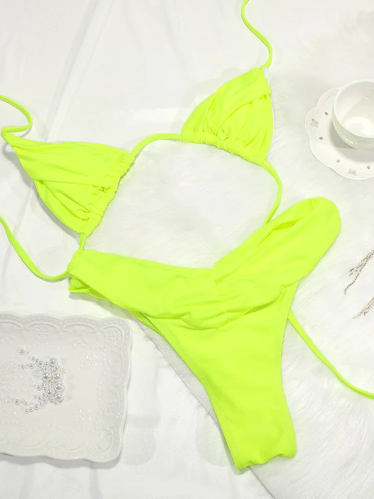 Conjunto de Bikini con pliegues para mujer