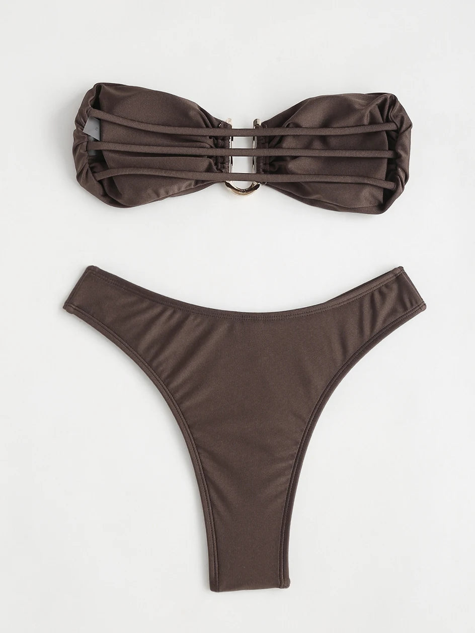 Bikini Bandeau para mujer, traje de baño de dos piezas