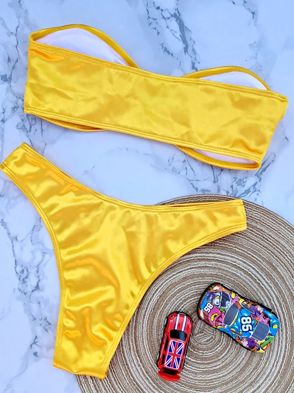 Bikini Bandeau para mujer, traje de baño de dos piezas