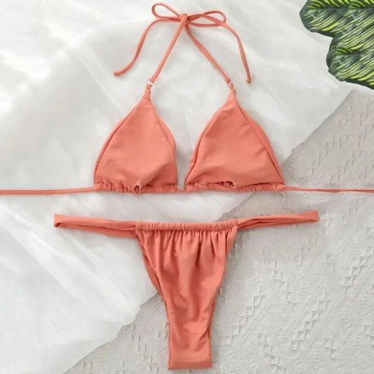 Conjunto de Bikini plisado de corte bajo para mujer.