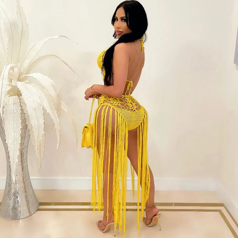 Conjunto de Bikini de punto para mujer, traje de baño de ganchillo hecho a mano