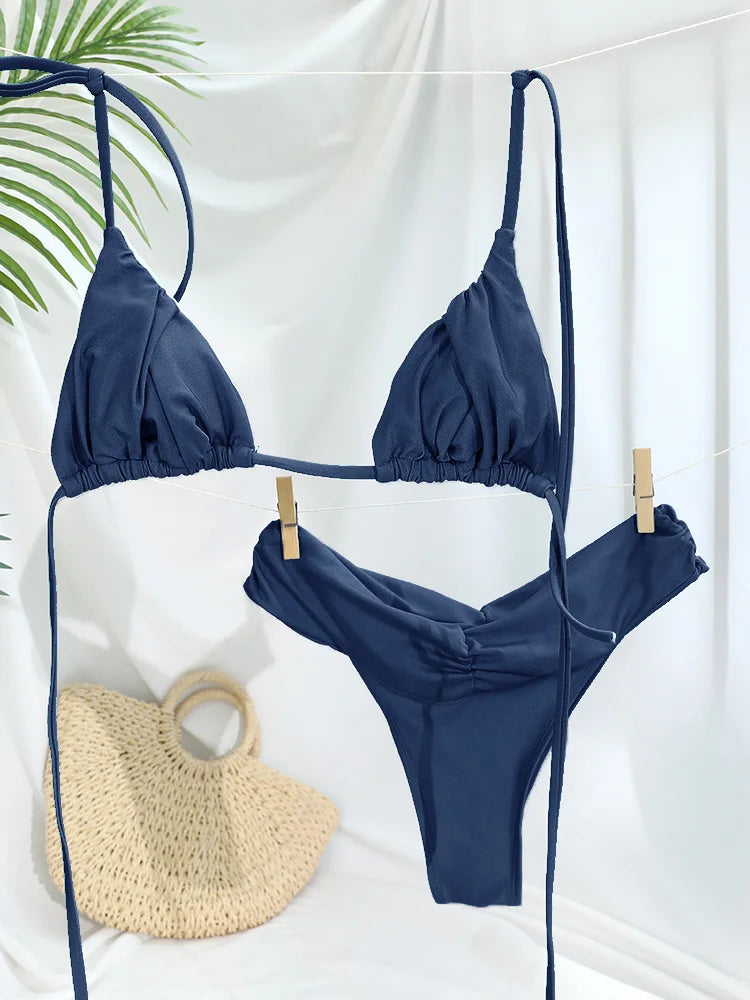 Conjunto de Bikini con pliegues para mujer