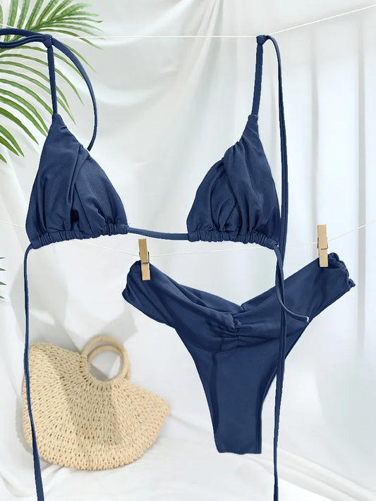 Conjunto de Bikini con pliegues para mujer