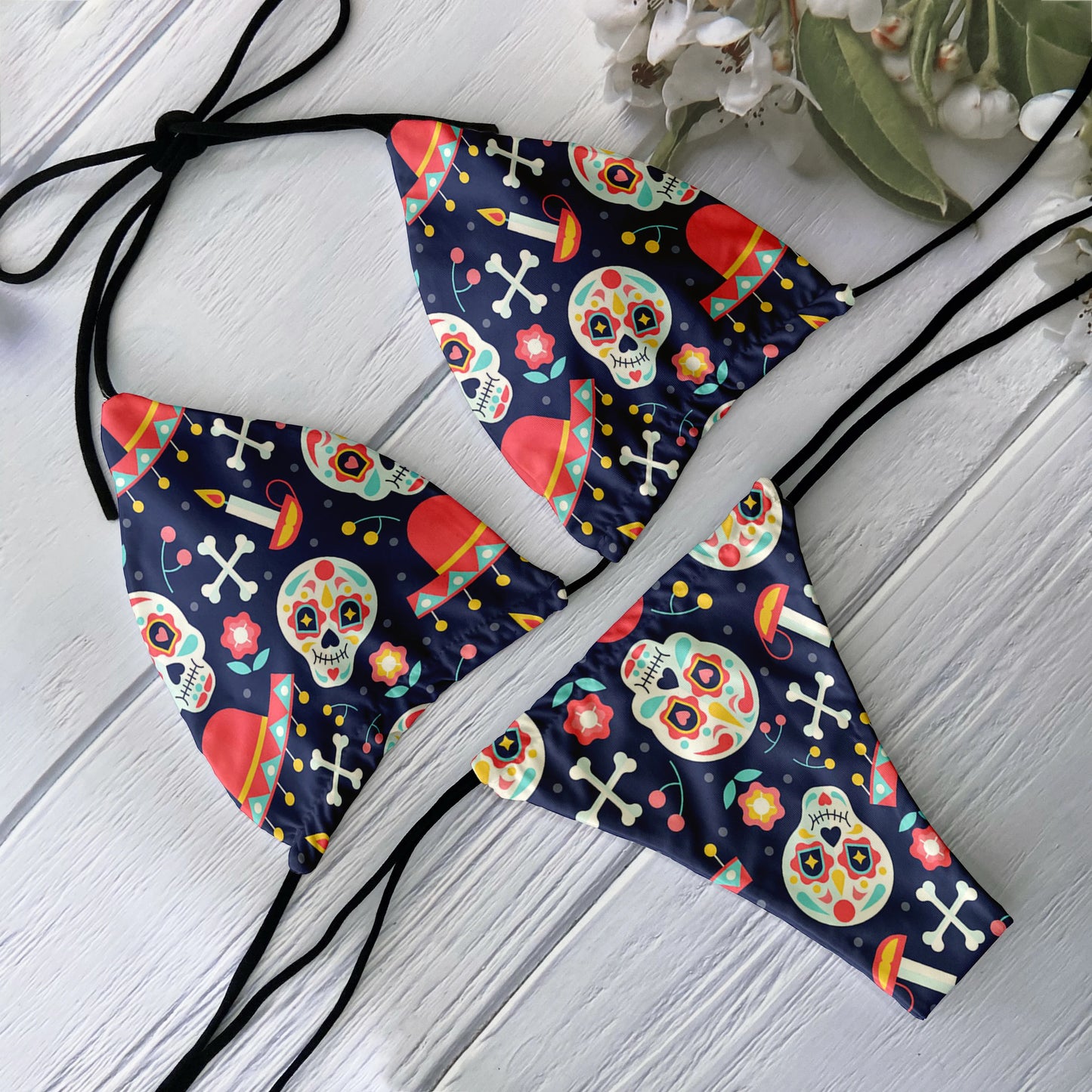 Conjunto de Bikini de moda para mujer, traje de baño Sexy con estampado de calavera y cintura baja sin espalda, para playa, surf, vacaciones, Cosplay de Halloween