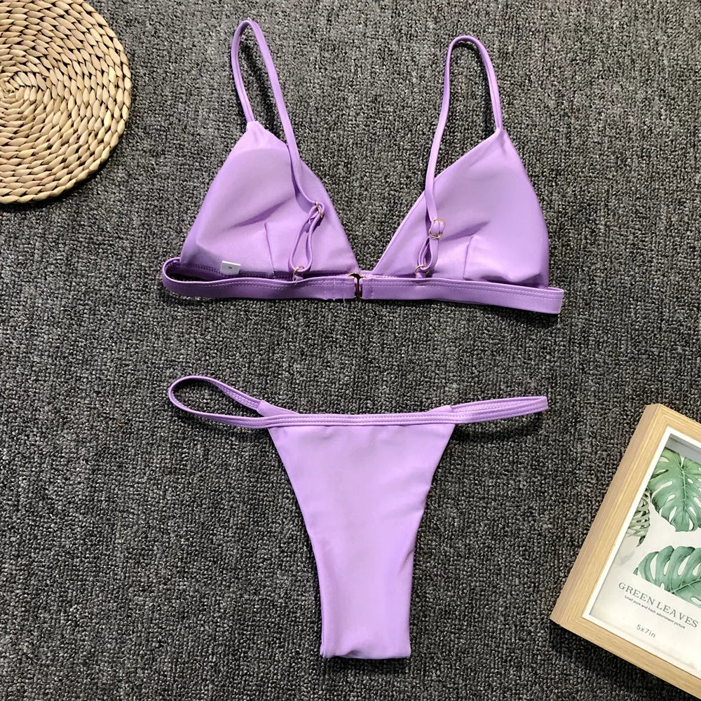 Bikini 2025 Nuevo traje de baño de talla ajustable de color sólido dividido para mujer