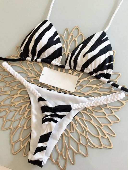 Bikini de cintura alta, traje de baño Sexy con Tanga, conjunto de Bikini con estampado de cebra, traje de baño brasileño para mujer, nuevo Bikini, trajes de baño para mujer