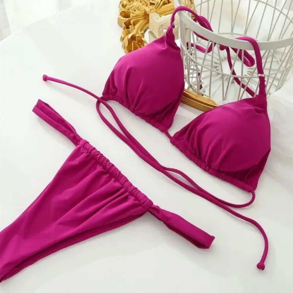Conjunto de Bikini plisado de corte bajo para mujer.