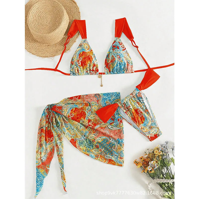 Conjunto de Bikinis sexys para mujer, traje de baño sin espalda sin mangas con cordones, traje de baño de verano para vacaciones en la playa, traje de baño femenino de 3 piezas