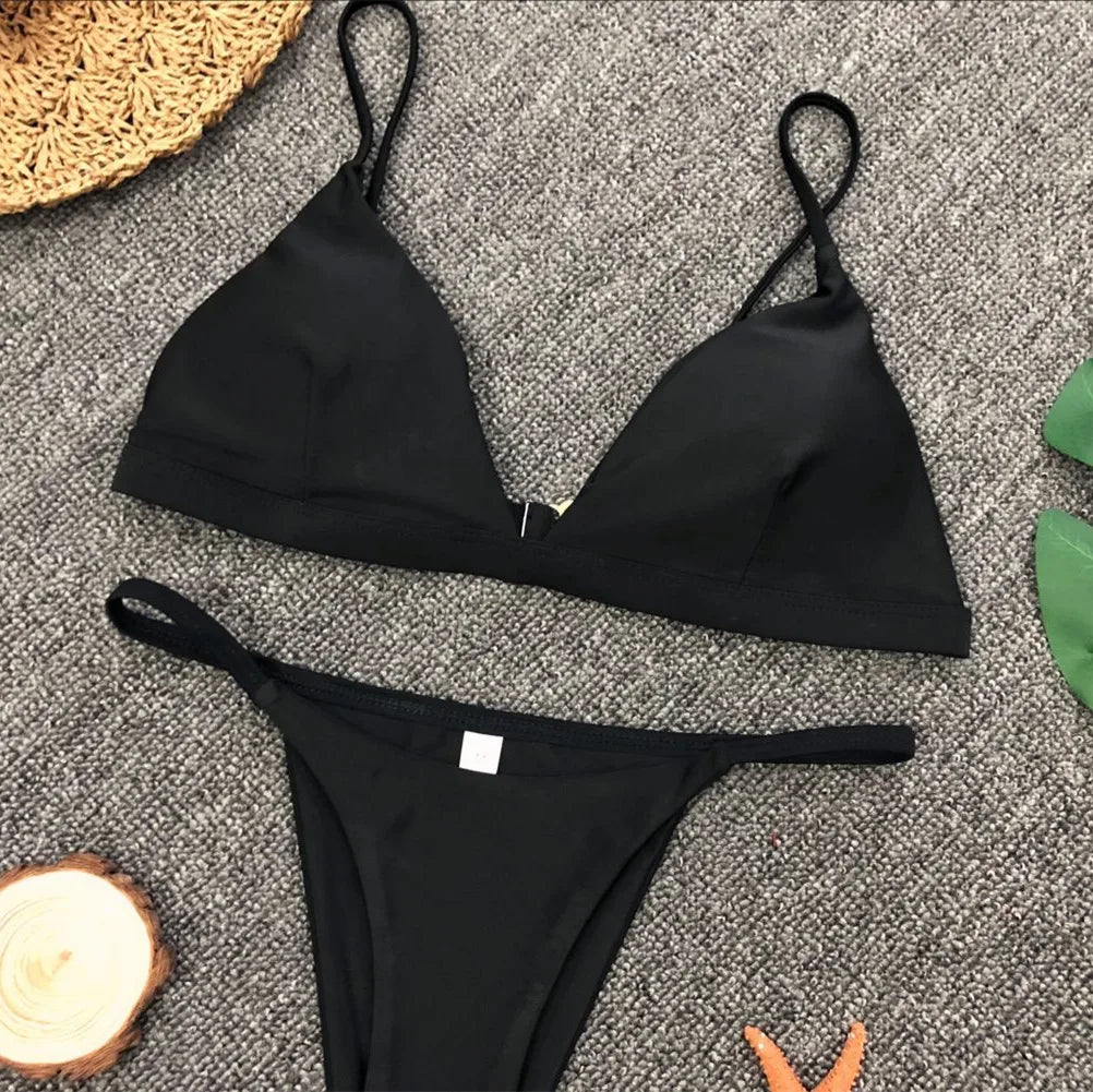 Bikini 2025 Nuevo traje de baño de talla ajustable de color sólido dividido para mujer