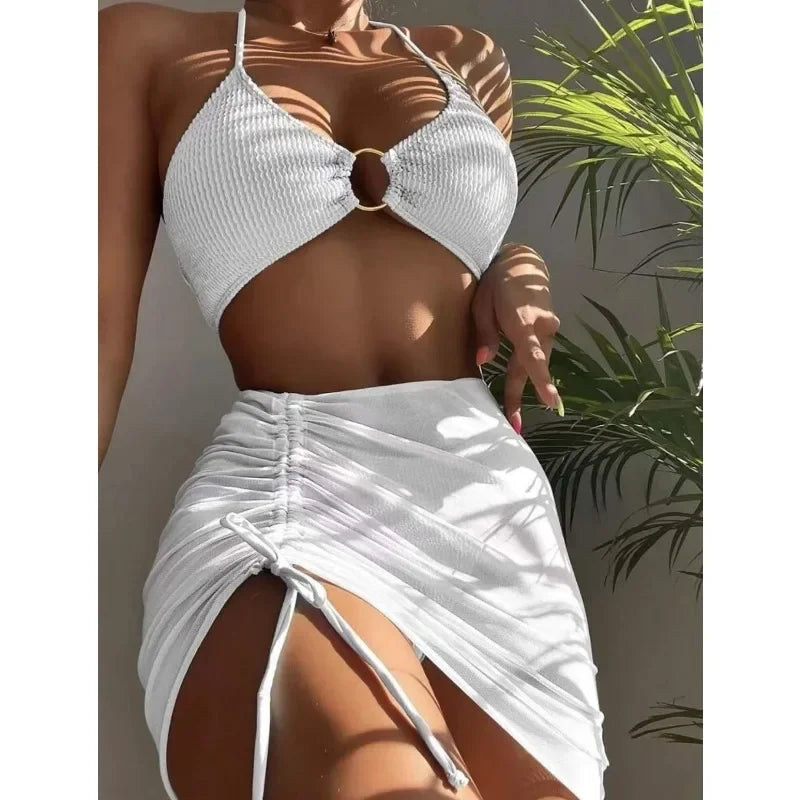 Bikini brasileño de cintura baja para mujer, bañador Sexy de tres piezas, traje de baño de estilo vendaje, ropa de playa