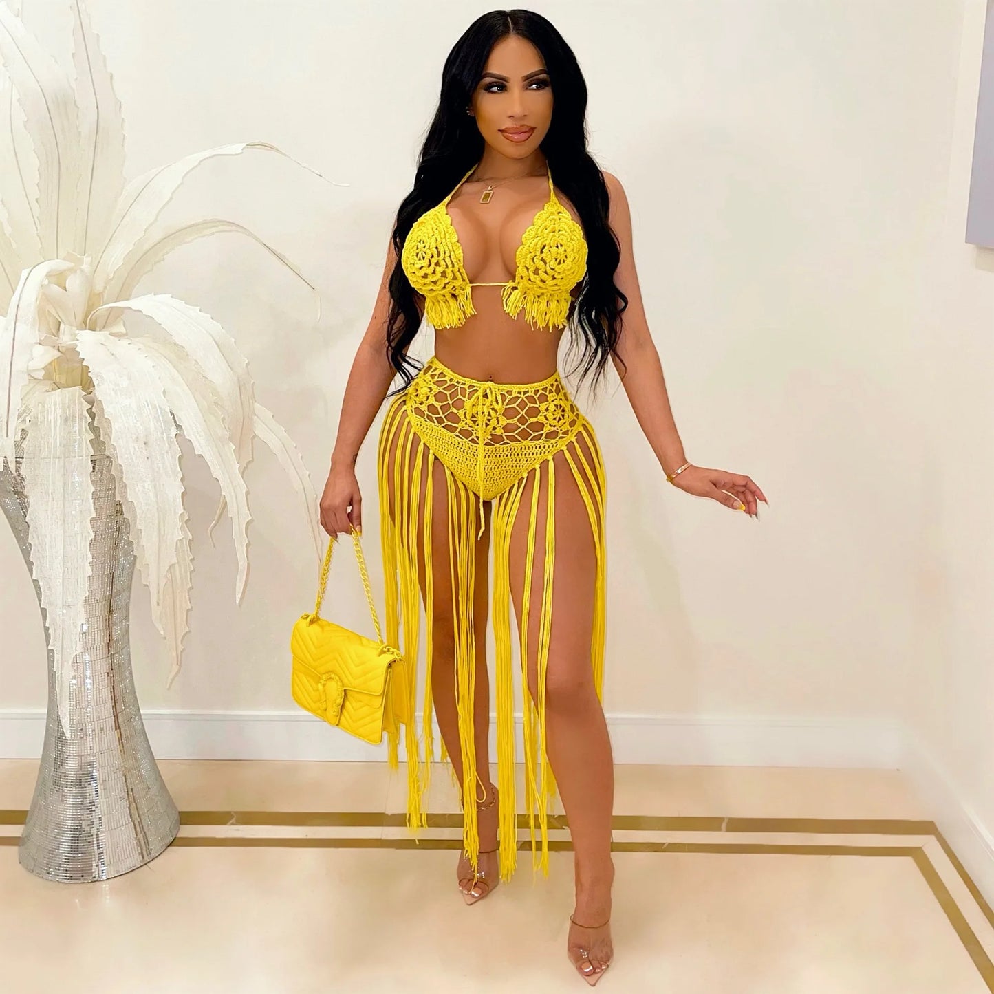 Conjunto de Bikini de punto para mujer, traje de baño de ganchillo hecho a mano