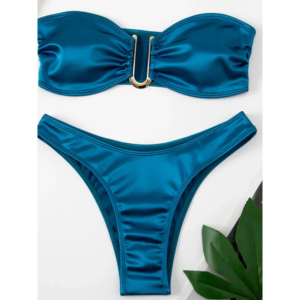 Bikini Bandeau para mujer, traje de baño de dos piezas