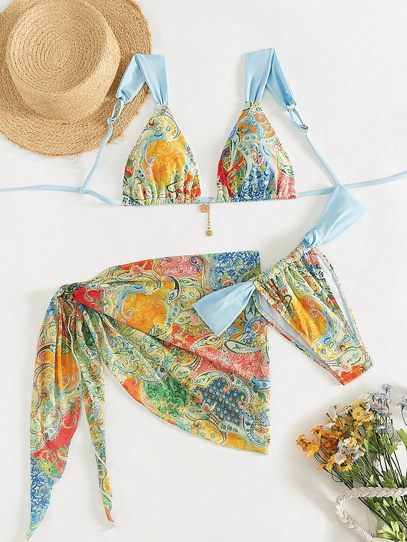 Conjunto de Bikinis sexys para mujer, traje de baño sin espalda sin mangas con cordones, traje de baño de verano para vacaciones en la playa, traje de baño femenino de 3 piezas