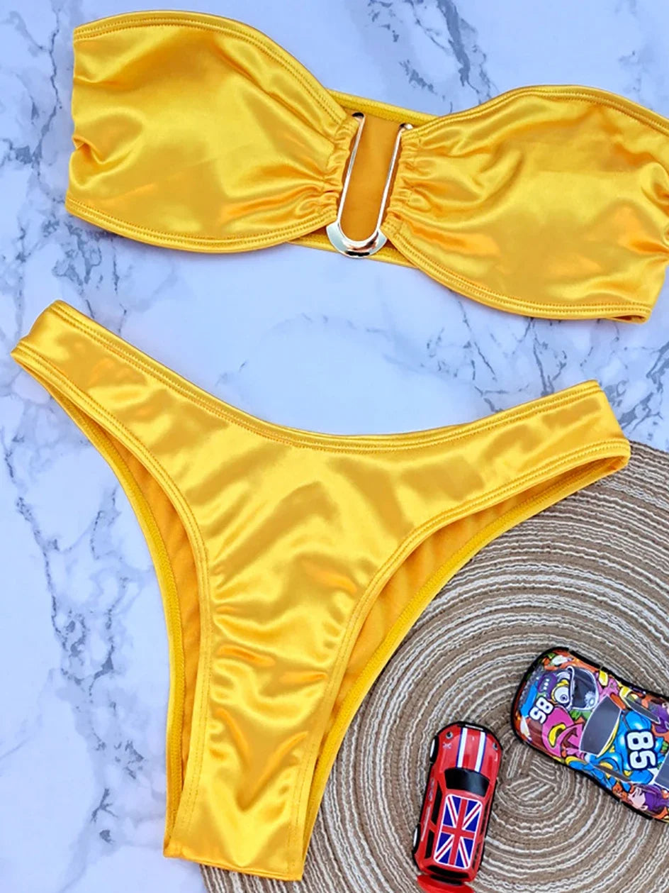 Bikini Bandeau para mujer, traje de baño de dos piezas