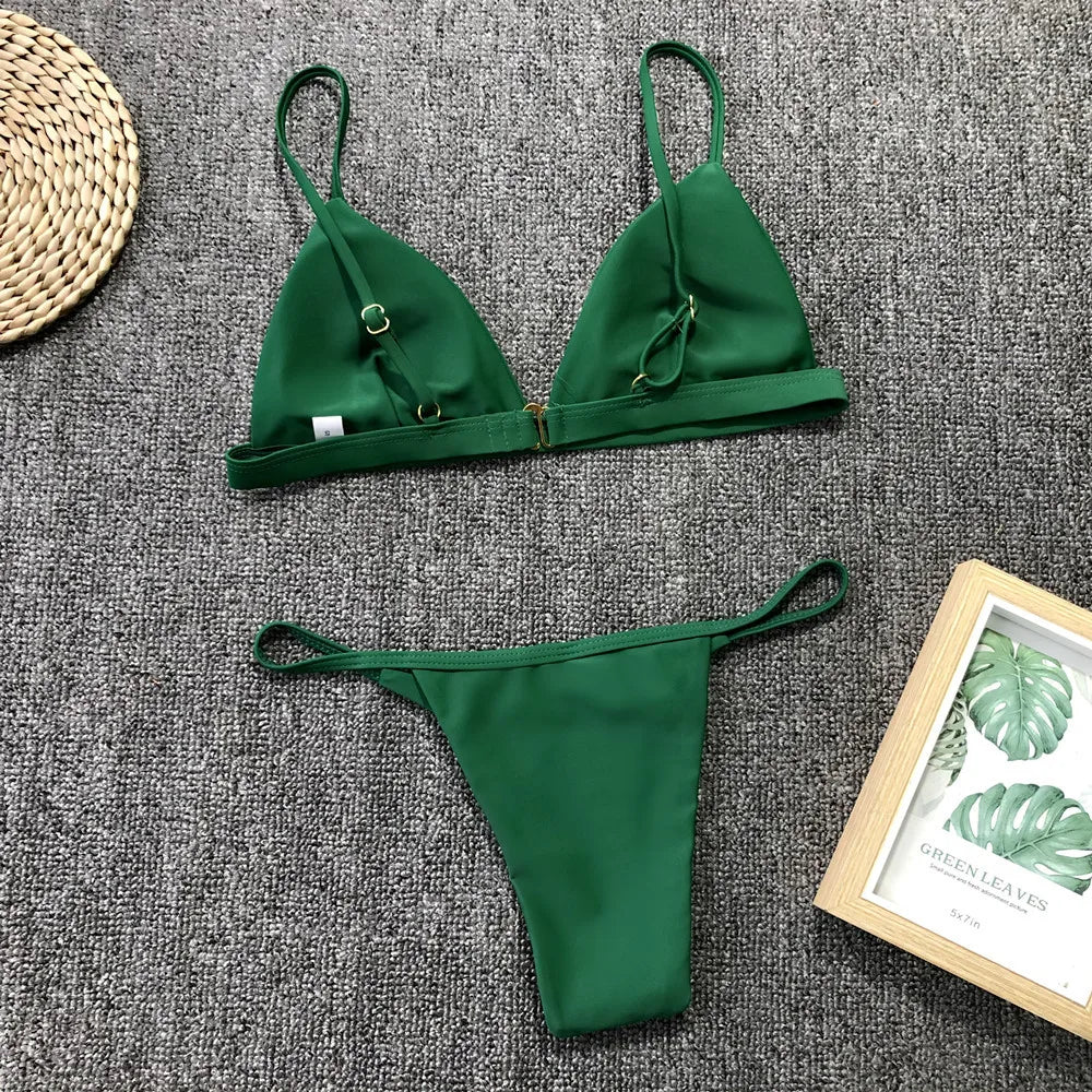 Bikini 2025 Nuevo traje de baño de talla ajustable de color sólido dividido para mujer