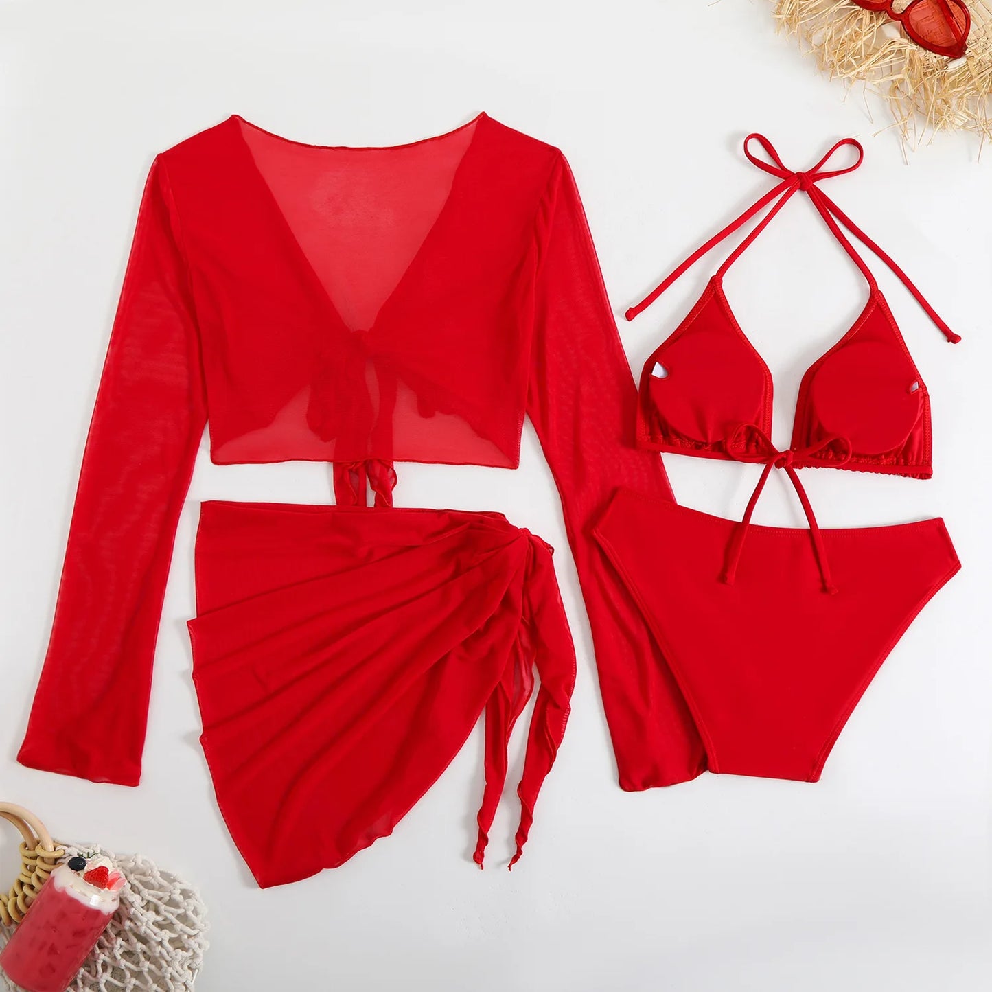 Bikinis sexys Trajes de baño femeninos Traje de baño de cuatro piezas