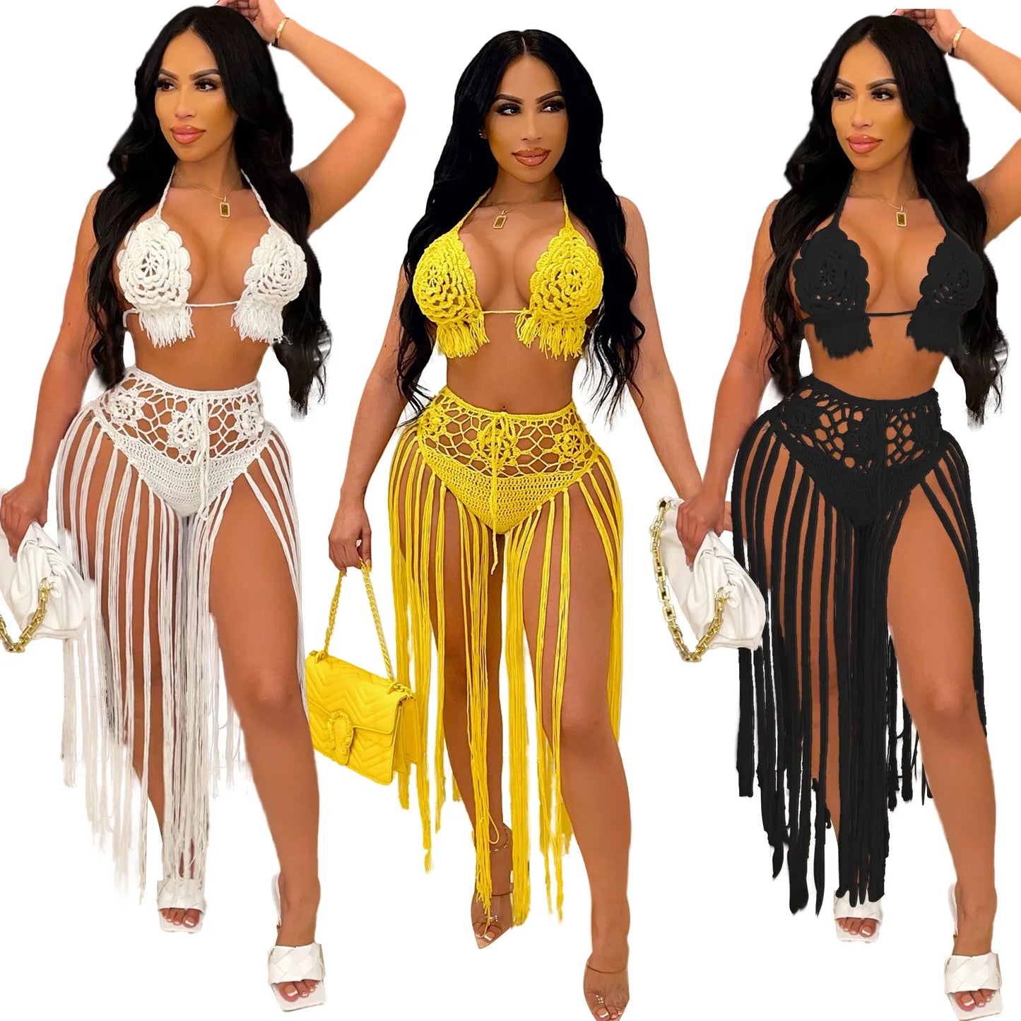 Conjunto de Bikini de punto para mujer, traje de baño de ganchillo hecho a mano