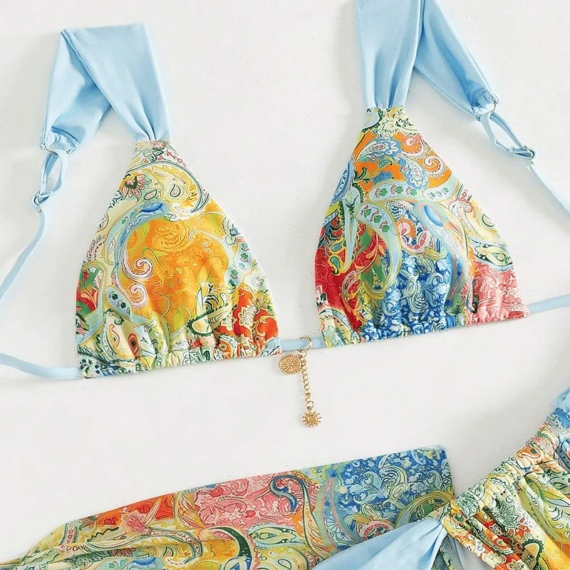 Conjunto de Bikinis sexys para mujer, traje de baño sin espalda sin mangas con cordones, traje de baño de verano para vacaciones en la playa, traje de baño femenino de 3 piezas