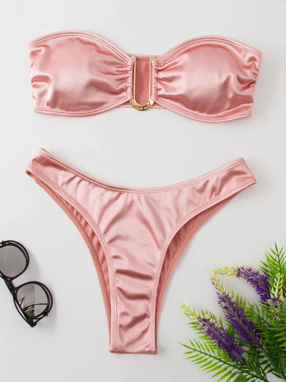 Bikini Bandeau para mujer, traje de baño de dos piezas