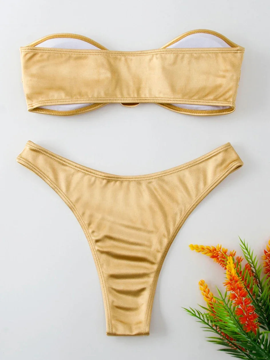 Bikini Bandeau para mujer, traje de baño de dos piezas