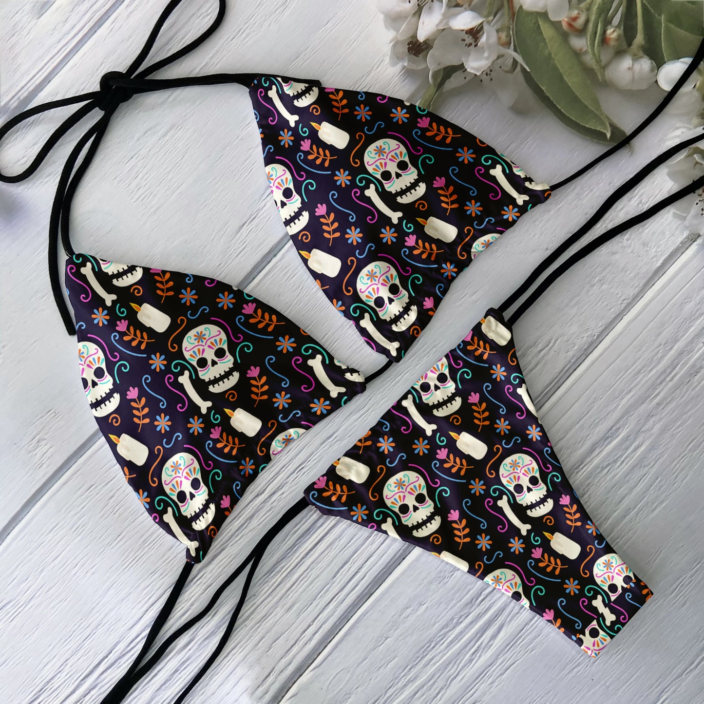 Conjunto de Bikini de moda para mujer, traje de baño Sexy con estampado de calavera y cintura baja sin espalda, para playa, surf, vacaciones, Cosplay de Halloween