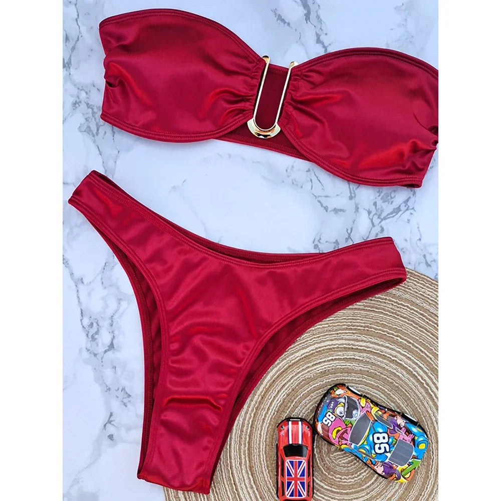 Bikini Bandeau para mujer, traje de baño de dos piezas
